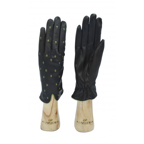 Guanto donna in vera pelle nappa foderato cashmere con nodini.